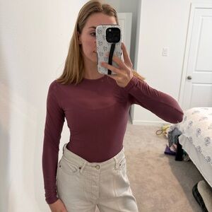 Abercrombie and fitch buttery soft Long-Sleeve bodysuit Top in Mauve small